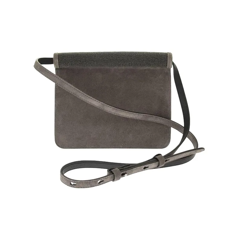 Brunello Cucinelli Suede Shoulder Bag Crossbody Bag Women's Gray-3