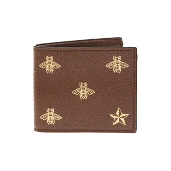 GUCCI Leather Card Holder Wallet Men's Brown