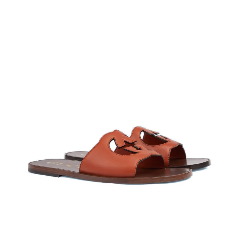 GUCCI Interlocking Odor Resistant Slide Slippers Men's Brown-2