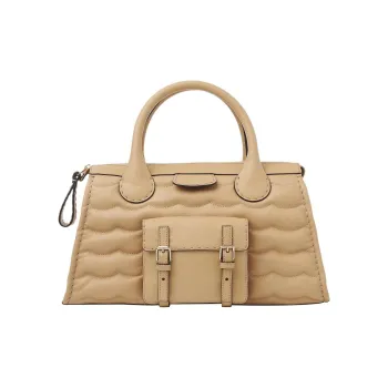 Chloe Edith Quilting Buffalo Leather Shoulder Bag Crossbody Bag Handbag Medium Size Women's Beige