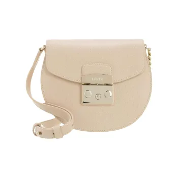 Furla Metropolis Collection Leather Saddle Bag, Shoulder Bag Mini Women's Beige