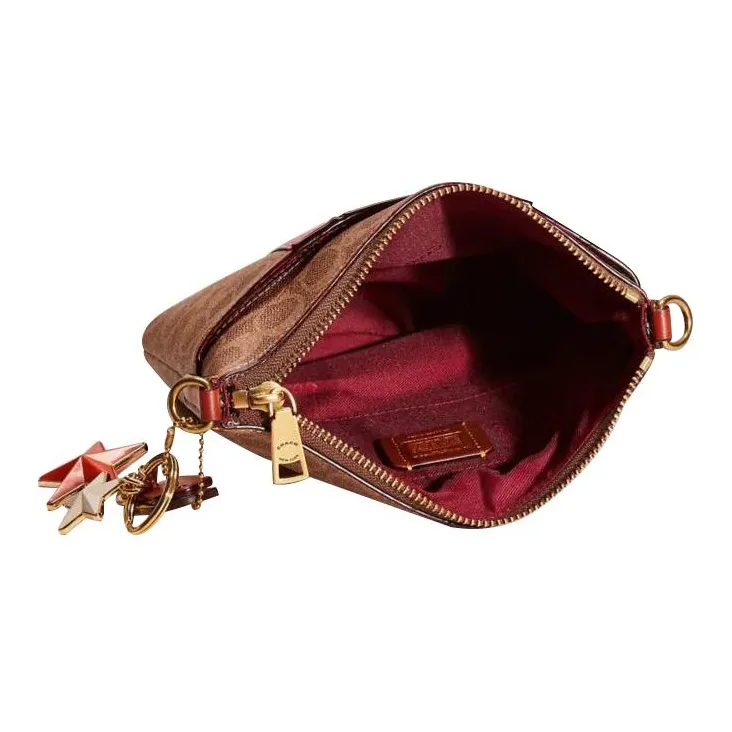 COACH Kitt Canvas With Exquisite Calfskin Shoulder Bag Crossbody Bag Small Size Women's Tan & Rust-2
