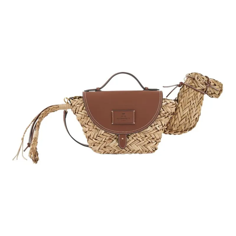 Anya Hindmarch Straw Woven Basket Bag, Shoulder Bag, Crossbody Bag, Handbag Women's Brown-0