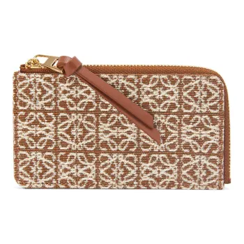 LOEWE Jacquard Calfskin Business Card Holder, Coin Purse, Card Holder Women's Tan