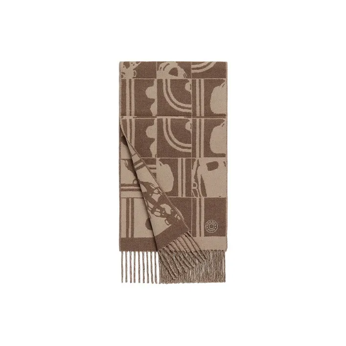 HERMES Cashmere Knit Scarves Unisex Brown/Khaki-0