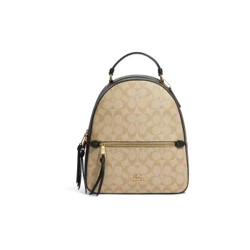 COACH Jordyn Signature Coated Canvas With Twill Leather Backpack Large Size Women's Light Khaki & Brown