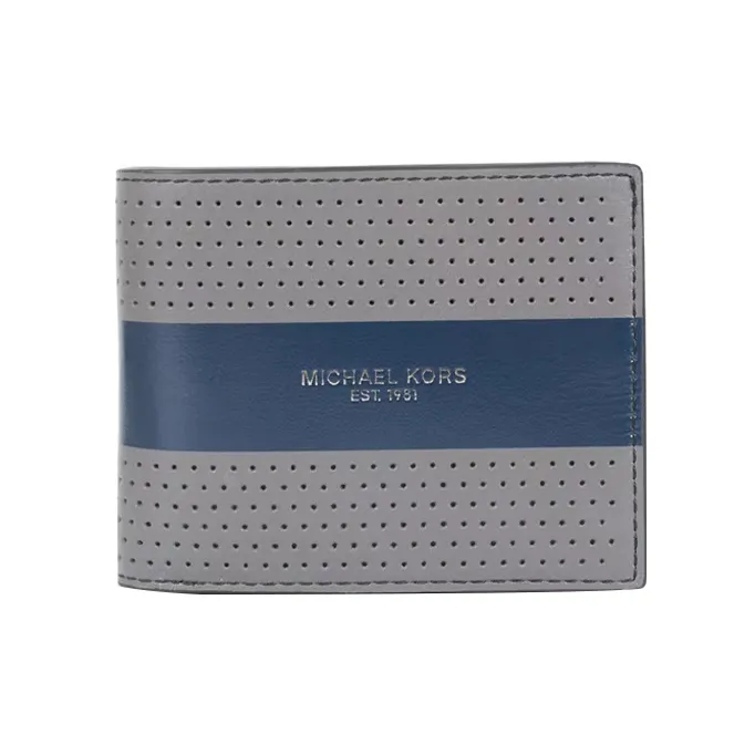 MICHAEL KORS Kent Cow Leather Card Clip Zero Wallet Wallet Men's Gray & Blue-0