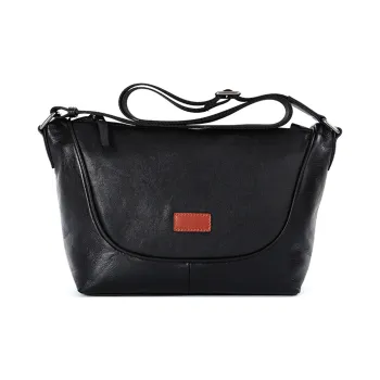 NOMK Genuine Leather Vegetable Tanned Top Grain Cow Leather Shoulder Bag Crossbody Bag Large Size Men's Black