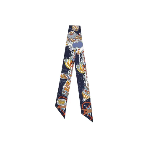 HERMES Silk Scarves Women's Marine Blue/Gold/Sky Blue