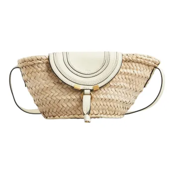 Chloe Marcie Cow Leather Raffia Woven Baskets Bag, Crossbody Bag, Shoulder Bag Small Size Women's