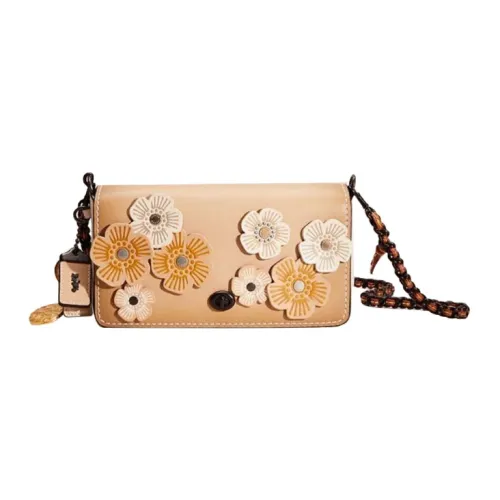 COACH Dinky Glove Tanning Shoulder Bag, Crossbody Bag Women's Beech & Chalk White
