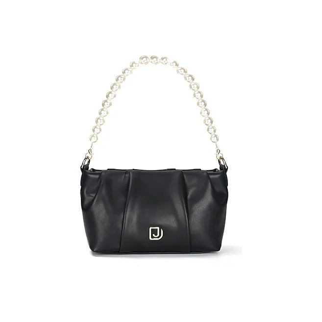 DEERE JACK Cow Leather Shoulder Bag, Cloud Bag, Handbag, Shoulder Bag, Crossbody Bag Medium Size Women's Black/White-1