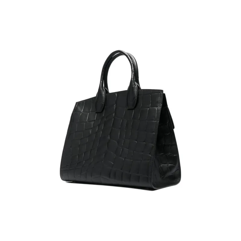 FERRAGAMO Crocodile Pattern Leather Shoulder Bag Crossbody Bag Handbag Women's Black-1