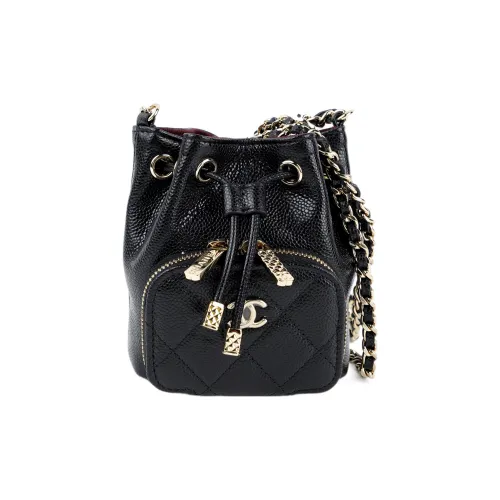 CHANEL Mini Bucket Bag With Chain Grained Calfskin Gold Black