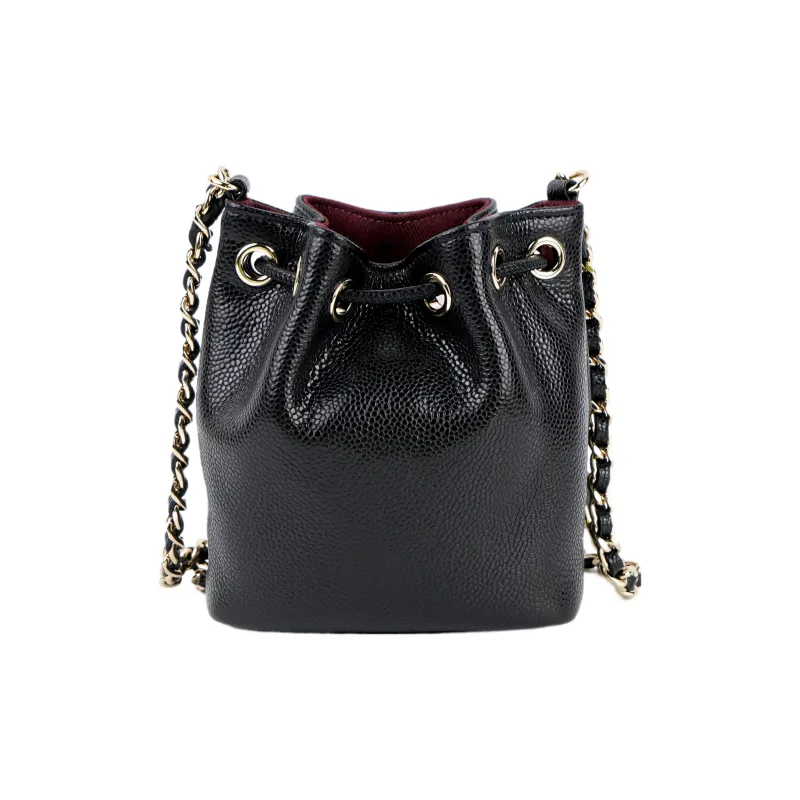 CHANEL Mini Bucket Bag With Chain Grained Calfskin Gold Black-2