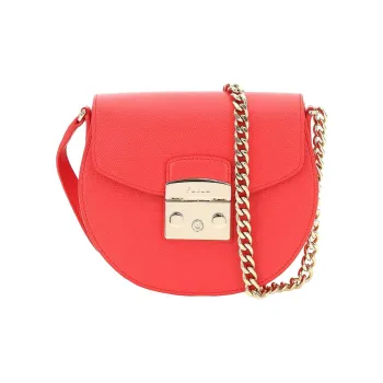 Furla Metropolis Collection Leather Saddle Bag Crossbody Shoulder Bag Women's Orange Red