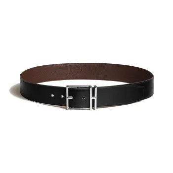 HERMES Cow Leather Leather Belts Men's Black/Chocolate Width  4cm