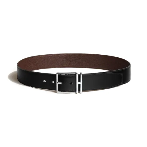 HERMES Leather Belts Men Black/Chocolate