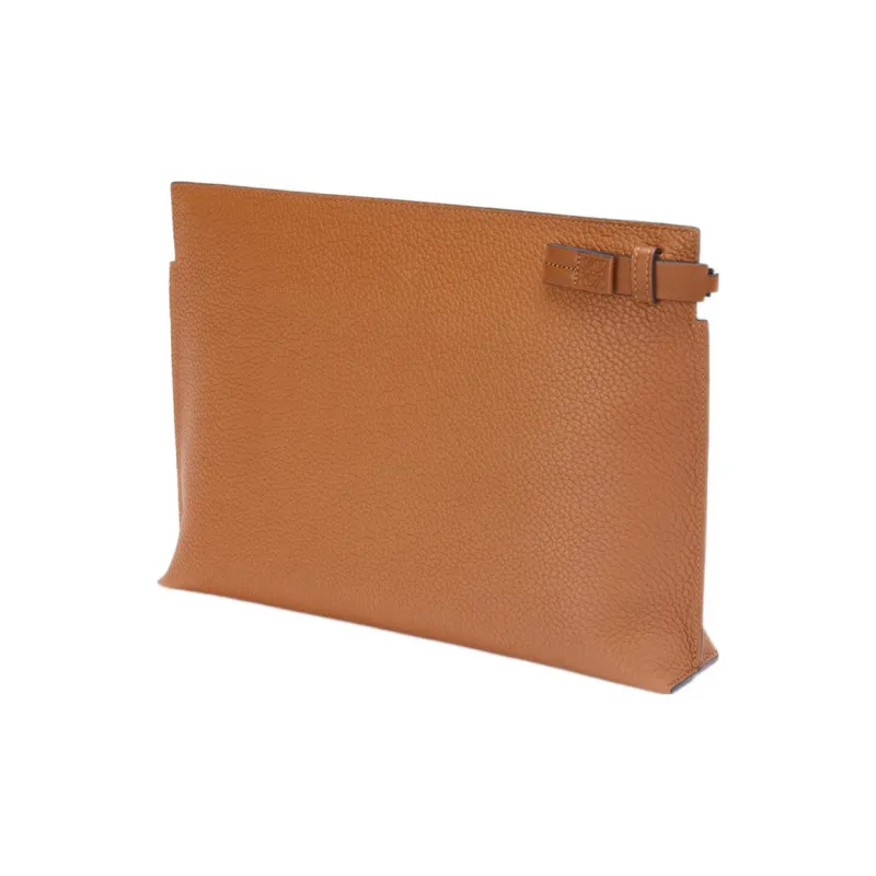LOEWE T Pouch Bag Grained Calfskin Clutch Women's Brown-1