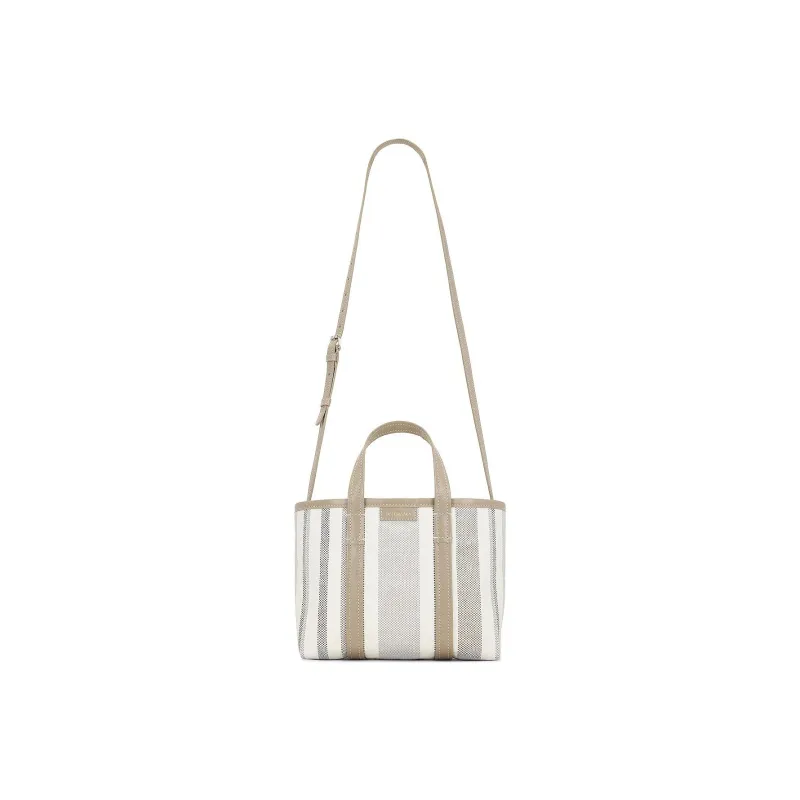Balenciaga Barbes Raffia With Leather Trim Shoulder Bag Crossbody Bag Handbag Women's White/Gray-4