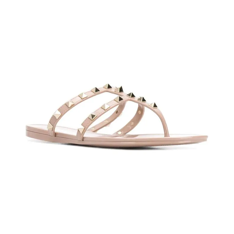 Valentino Rockstud Slip Resistant Flip Flops Women's Beige-2