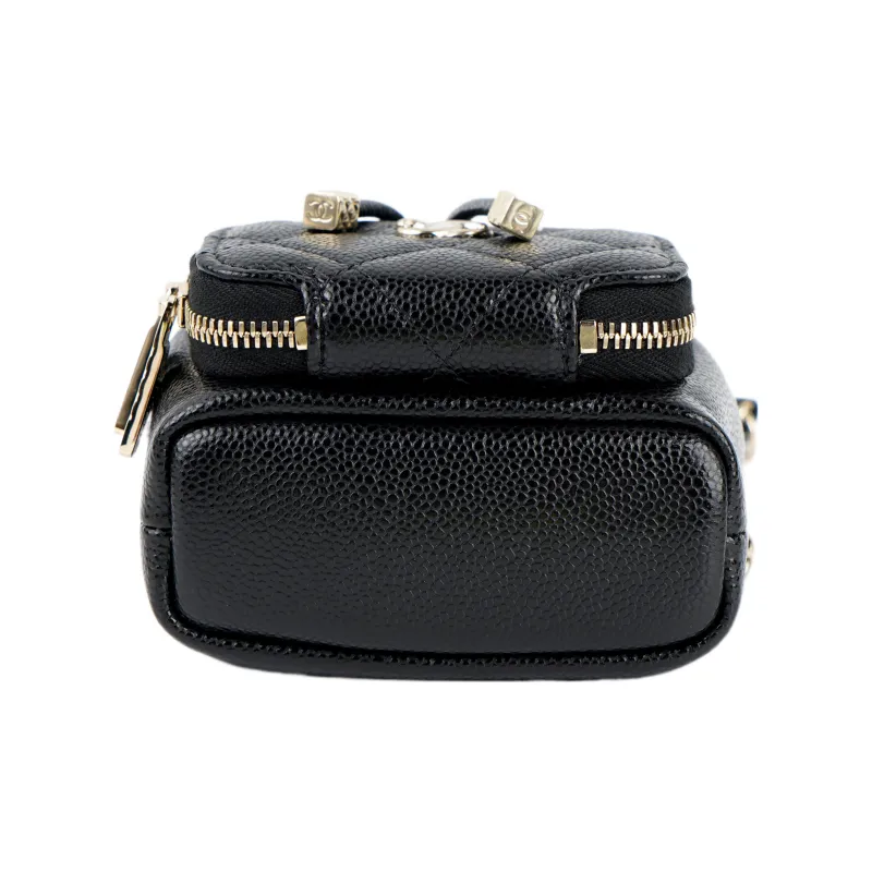 CHANEL Mini Bucket Bag With Chain Grained Calfskin Gold Black-3