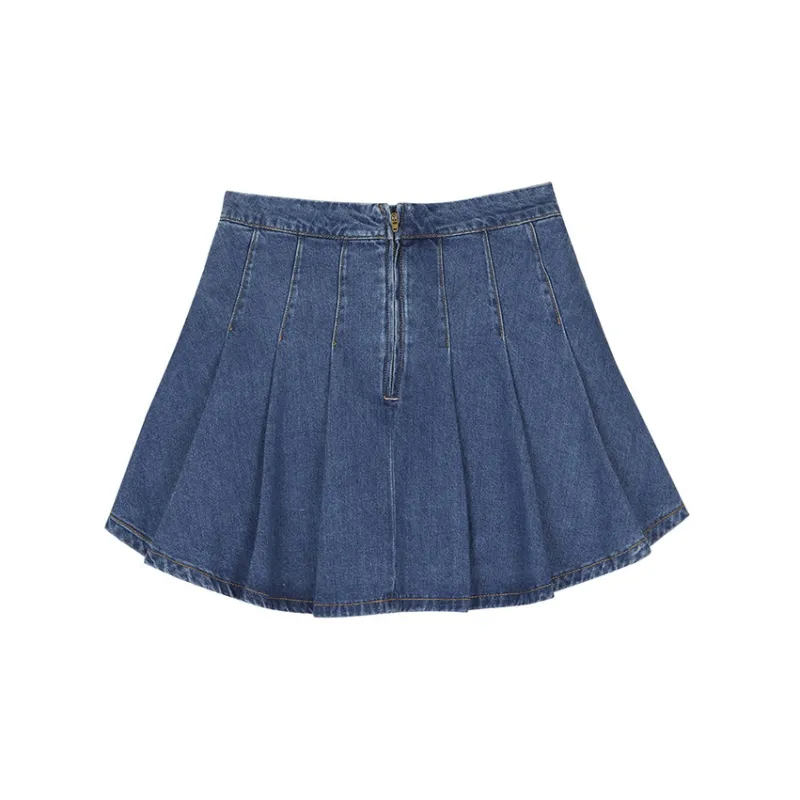 LALABOBO Denim Short Skirts Women's Dark Blue White-1
