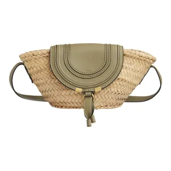 Chloe Marcie Raffia Patchwork Calfskin Baskets Bag, Crossbody Bag, Shoulder Bag Women's