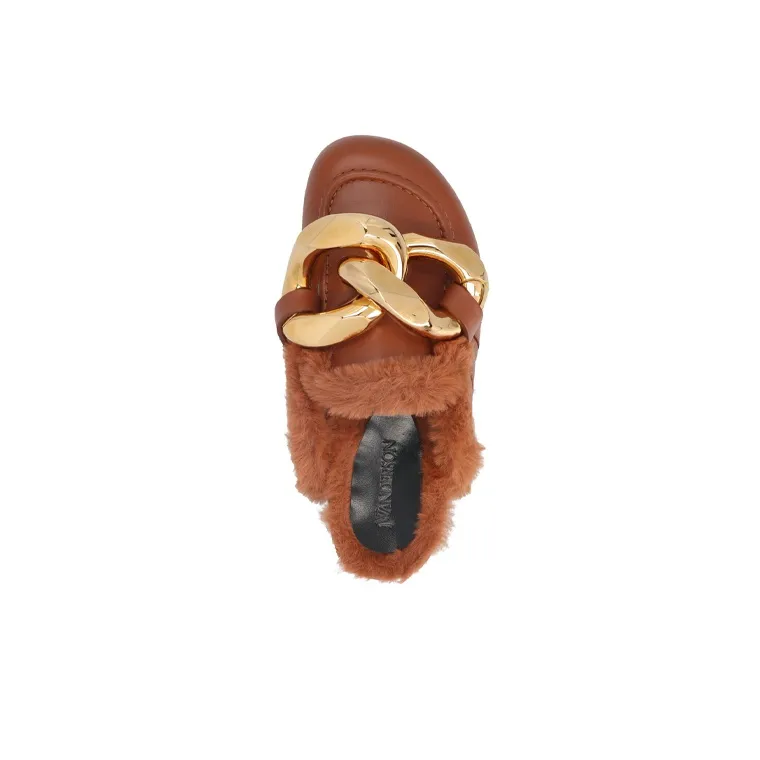 JW Anderson Chain Shearling trim Loafers Women's-4