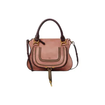 Chloe Marcie Multicolor Suede Shiny Calfskin Shoulder Bag Crossbody Bag Handbag Medium Size Women's Pink
