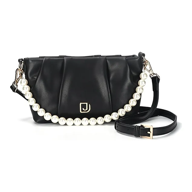 DEERE JACK Cow Leather Shoulder Bag, Cloud Bag, Handbag, Shoulder Bag, Crossbody Bag Medium Size Women's Black/White-2