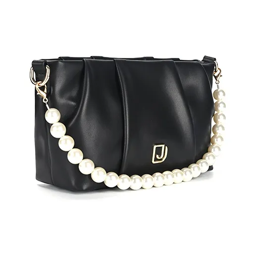 DEERE JACK Cow Leather Shoulder Bag, Cloud Bag, Handbag, Shoulder Bag, Crossbody Bag Medium Size Women's Black/White-5