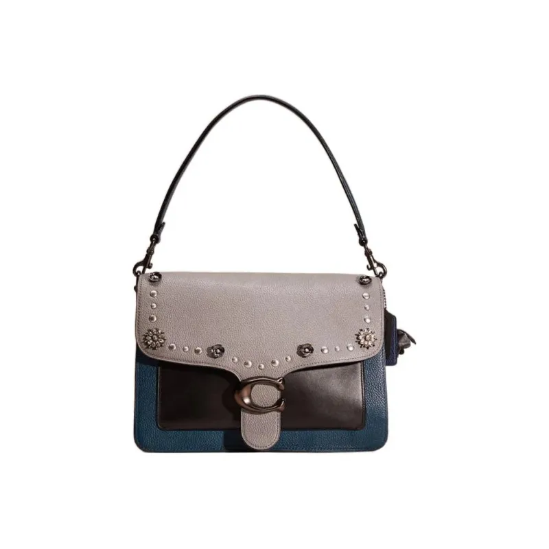 COACH Tabby Polished Grain Leather With Refined Calfskin And Suede Handbag, Shoulder Bag Women's Heather Gray & Blue-0