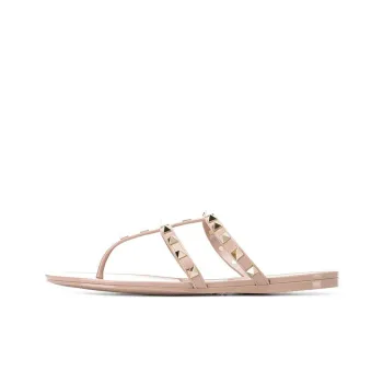 Valentino Rockstud Flip Flops Women's Beige