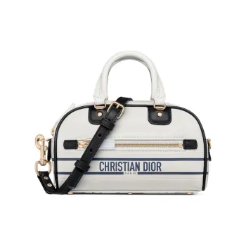 DIOR Smooth Cow Leather Bowling Bag Shoulder Bag Crossbody Bag Handbag Extra Mini Women's White