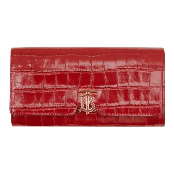 Burberry Calfskin Wallet Women's Deep Red