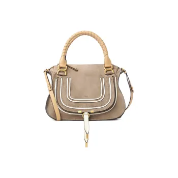 Chloe Marcie Suede Laminated Calfskin Shoulder Bag Crossbody Bag Handbag Medium Size Women's Gray