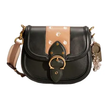 COACH Beat Tanned Leather Saddle Bag Shoulder Bag Crossbody Bag Medium Size Women's Black