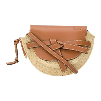 LOEWE Gate Straw Woven With Leather Shoulder Bag Crossbody Bag Mini Women's Caramel