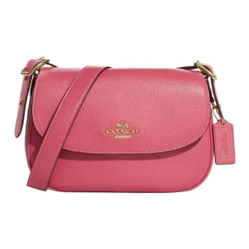 COACH Macie Refined Pebble Leather Saddle Bag, Shoulder Bag, Crossbody Bag Medium Size Women's Watermelon Red