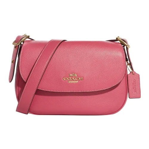 COACH Macie Refined Pebble Leather Saddle Bag, Shoulder Bag, Crossbody Bag Medium Size Women's Watermelon Red