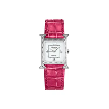 HERMES Heure H Wrist Watch Automatic Mechanical Movement Cowhide Strap White Dial Women's