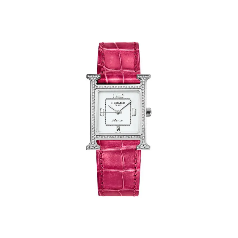 HERMES Heure H Wrist Watch Automatic Mechanical Movement Cowhide Strap White Dial Women's-0