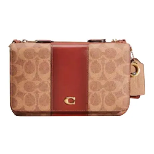 COACH Slim Wallet Canvas With Refined Calfskin Clutch Card Holder, Wallet Women's Tan & Rusty