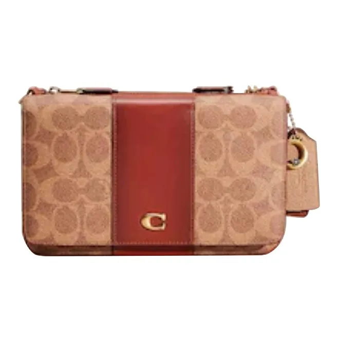 COACH Slim Wallet Canvas With Refined Calfskin Clutch Card Holder, Wallet Women's Tan & Rusty-0