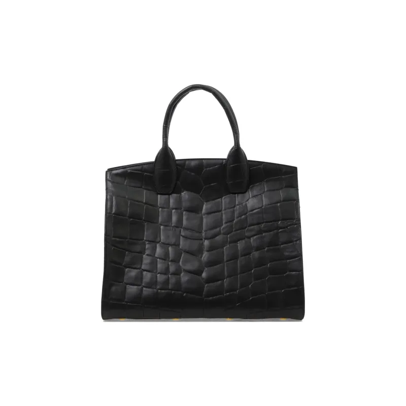 FERRAGAMO Crocodile Pattern Leather Shoulder Bag Crossbody Bag Handbag Women's Black-2
