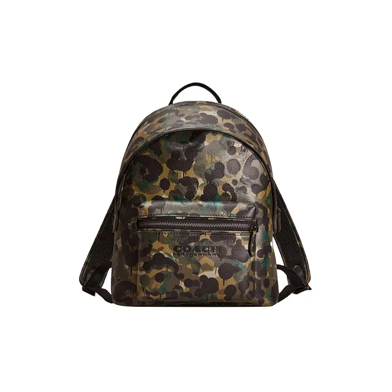 COACH Charter Glossy Pebbled Leather Backpack Large Size Men's Camouflage Green-0