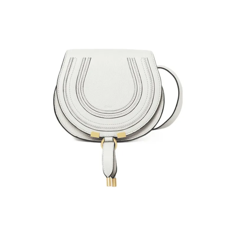 Chloe Marcie Calfskin Saddle Bag Shoulder Bag Crossbody Bag Small Size Women's White-0