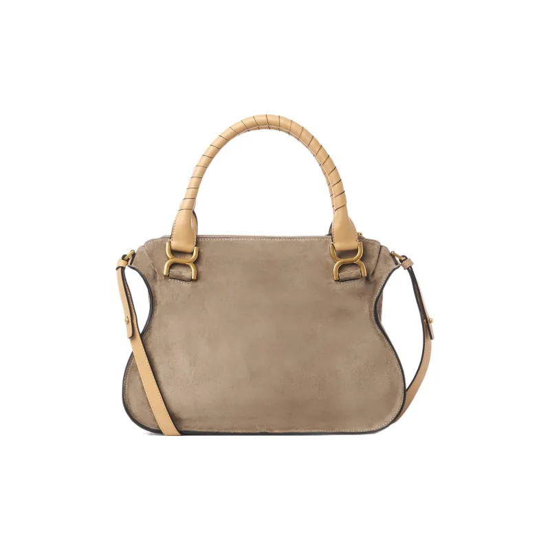 Chloe Marcie Suede Laminated Calfskin Shoulder Bag Crossbody Bag Handbag Medium Size Women's Gray-1