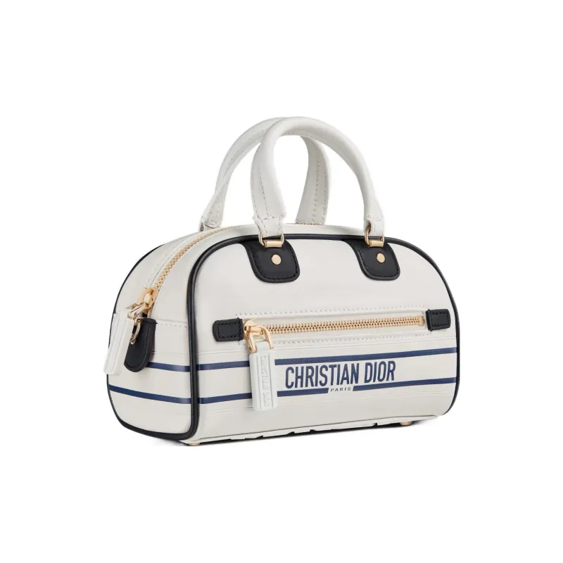 DIOR Smooth Cow Leather Bowling Bag Shoulder Bag Crossbody Bag Handbag Extra Mini Women's White-1